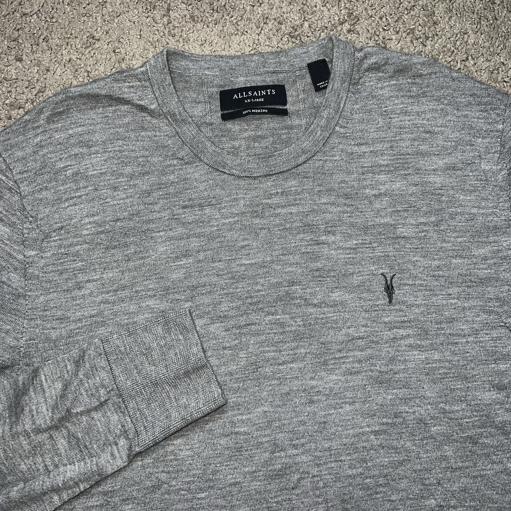 All Saints men's Mode 100% Merino Wool Crew neck Sweater Gray Size 2XL